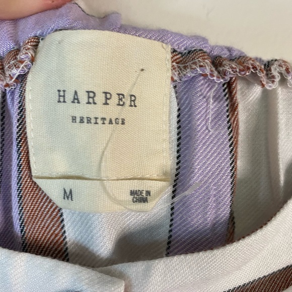 Harper Vintage purple stripe off shoulder button down front dress size M… - Picture 3 of 5